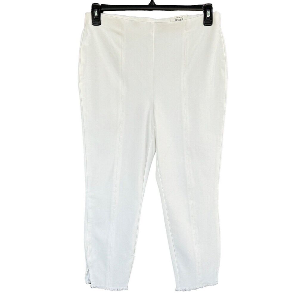 Alfani Petite SZ 12P Slim Ankle Pant Stretch Comfort Waist Fringe Hems White New